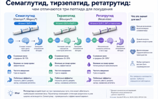 Семаглутид, тирзепатид, ретатрутид — сравнение пептидов для похудения